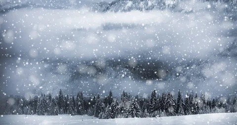 Falling snow animation winter mountain landscape Stock Footage 98465014