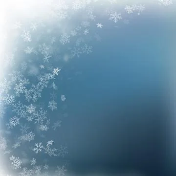 Falling snow on a blue background. Abstract white snowflake and sparkles Stock Illustration