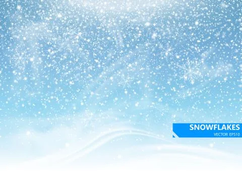 Falling snow on a blue background. Snowstorm and snowflakes Stock Illustration