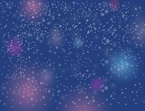 Falling snow on blurry dark blue background. Abstract snowflakes backdrop for Stock Illustration