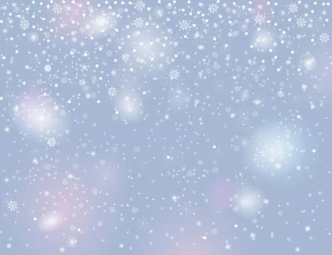 Falling snow on blurry grey silver background. Abstract snowflakes backdrop f Stock Illustration