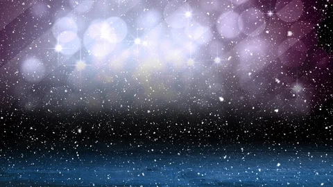 Falling snow with bokeh light Christmas circles and wood Stock Footage