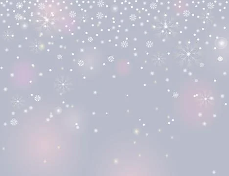 Falling snow border on a light silver grey background. Abstract winter lights Stock Illustration
