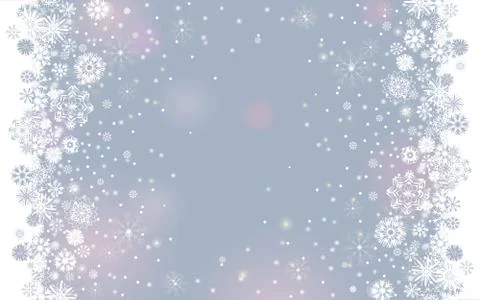 Falling snow border on a light tender silver grey background. Abstract winter Stock Illustration