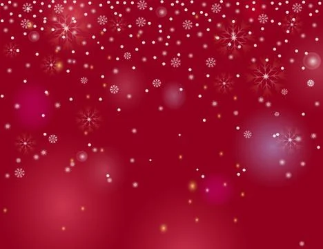 Falling snow border on a red  background. Abstract winter lights blurry backg Stock Illustration