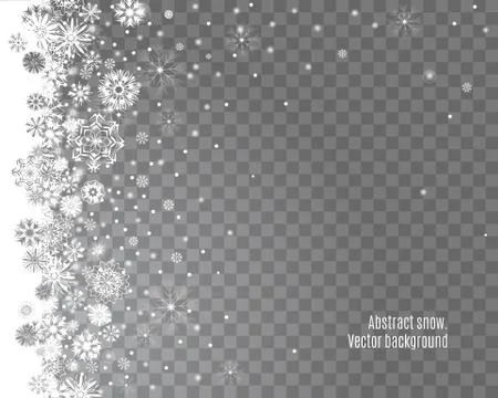 Falling snow border on a transparent background. Abstract snow background for Stock Illustration