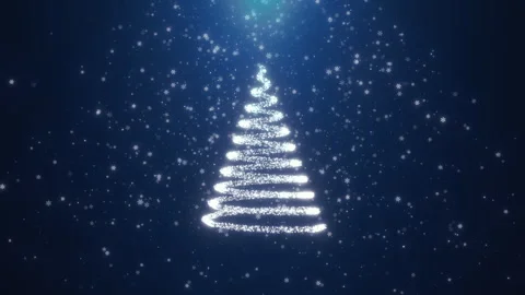 Falling snow, Christmas tree gradually catching fire Stock Footage 255380099