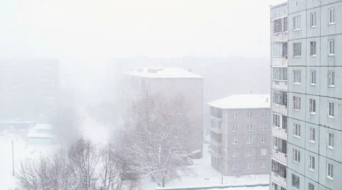 Falling Snow in City Stock Footage 33716936