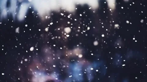 Falling Snow Creates Winter Scene with Dark Blue Night Sky and Blur Bokeh B.. Stock Footage 321948277