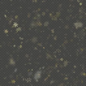 Falling snow flake golden overlay effect teplate isolated on transparent Stock Illustration