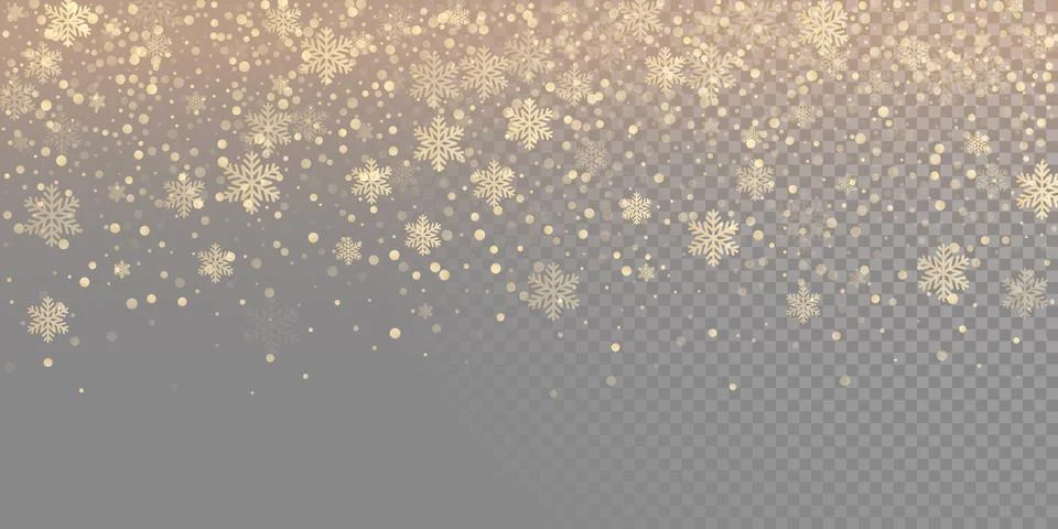 Falling snow flake golden pattern background. Gold snowfall overlay texture i 스톡 일러스트