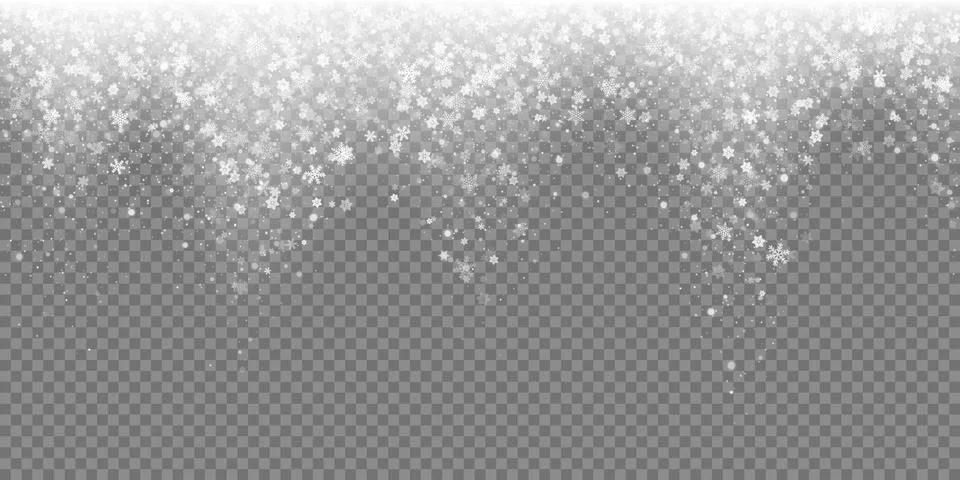 Falling snow flake pattern background. White cold snowfall overlay texture is Illustrazione stock