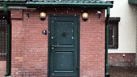 Falling Snow Flakes on House. Slow Motion Stock Footage 74181690