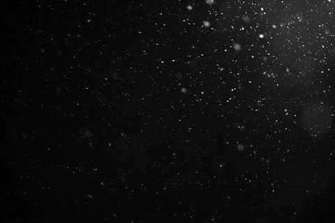 Falling snow flakes or rain on black background Foto stock