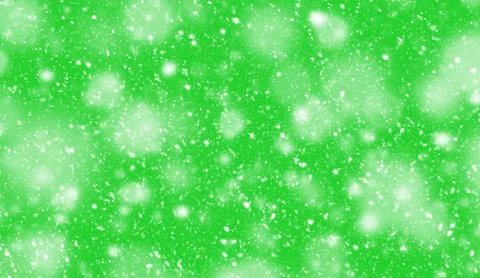 Falling snow on a green background. Snowfall, dust or fluff concept. Stock Illustration