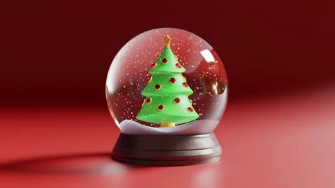 Falling snow inside glass snow globe. Christmas tree Stock Footage