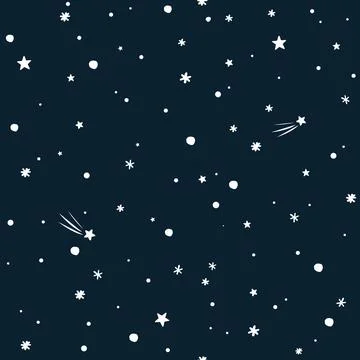 Falling snow or night sky with stars vector seamless pattern. Black and white イラスト素材
