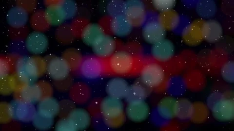 Falling Snow Over Colorful Blurred Christmas Lights - Snow is 3D Animation Stock Footage 144581817