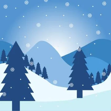 Falling snow over winter landscape with monatas Illustrazione stock