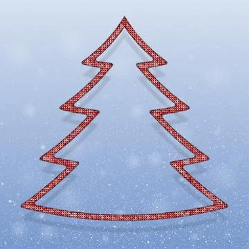 Falling snow. Red Sequins. Christmas tree. Stock Illustration
