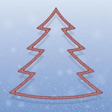 Falling snow. Red Sequins. Christmas tree. Stock Illustration