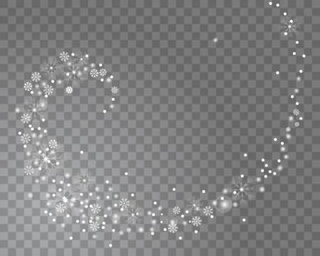 Falling snow spiral on a transparent background. Abstract snowflake backgroun Stock Illustration