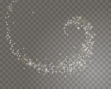 Falling snow spiral on a transparent background. Abstract snowflake backgroun Stock Illustration