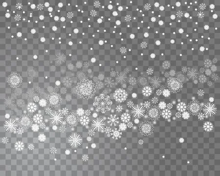 Falling snow on a transparent background. Abstract snowflake background for y Stock Illustration