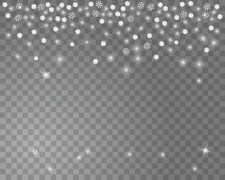 Falling snow on a transparent background. Abstract snowflake background for y Stock Illustration