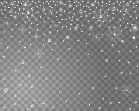Falling snow on a transparent background. Abstract snowflake background for y Stock Illustration