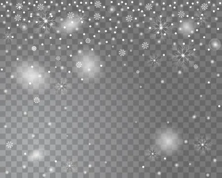 Falling snow on a transparent background. Abstract snow background for your M Stock Illustration