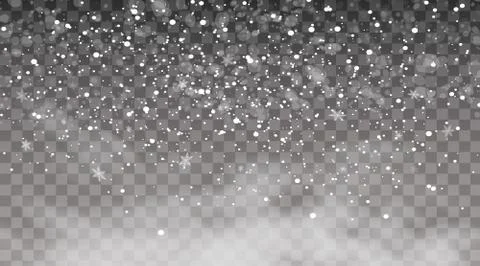 Falling snow on a transparent background. Snow clouds or shrouds. Fog, snowfall Stock Illustration