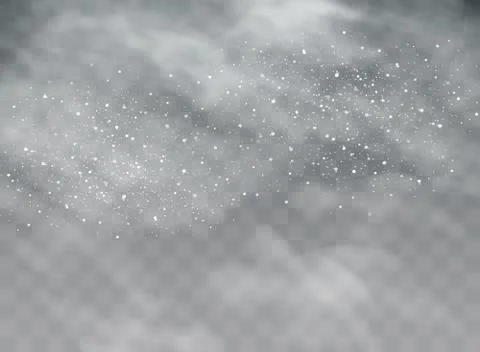Falling snow on a transparent background. Snow clouds or shrouds. Fog, snowfall Stock Illustration