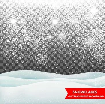 The falling snow on a transparent background. Snowfall. Christmas. Snowflakes Stock Illustration