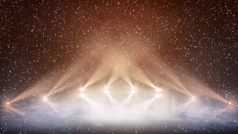 Falling snow. Winter background. Empty ice rink with lights in 4K Stock Footage 122862551