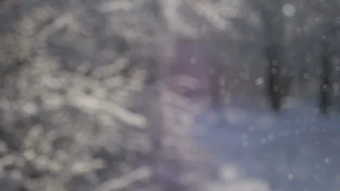 Falling Snow In The Winter Forest, Close Up. Background Is Blurred.  Stock Footage 122856940