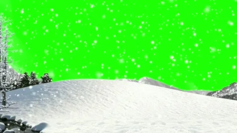 Falling Snow on Winter Snowy Mountain Hill Green Screen Chroma Key Stock Footage 341587101