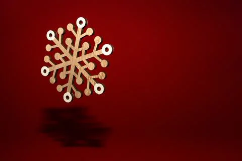 Falling snowflake, on a red background for a postcard, poster or banner. Copy Stock Photos