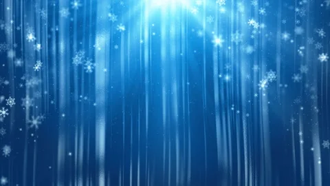 Falling snowflakes against a soft blue background, with light beams Stock Footage 294283331