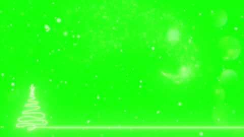Falling snowflakes and glowing neon christmas tree animation on chroma key Stock Footage 345480073