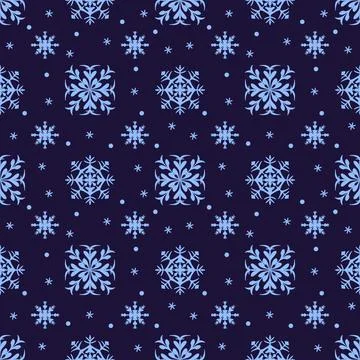 Falling snowflakes on blue background, seamless pattern snowflake. Stock Illustration