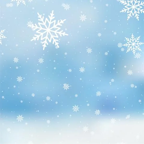 Falling snowflakes on on blue sky, Vector Stock Illustration