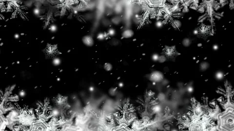 Falling snowflakes border with bokeh effect on black background with video Stock Footage 343844577