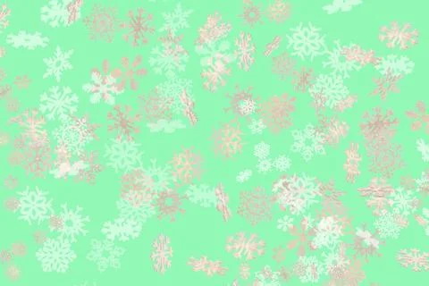 Falling snowflakes pattern on green background Stock Photos