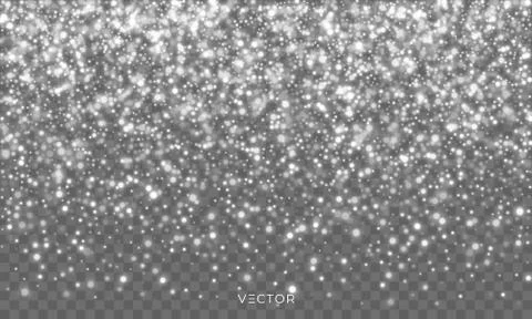 Falling snowflakes on transparent background. Vector Christmas snow fall over Stock Illustration