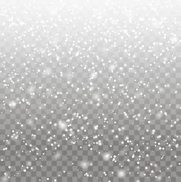 Falling snowflakes on transparent background. Vector. Stock Illustration