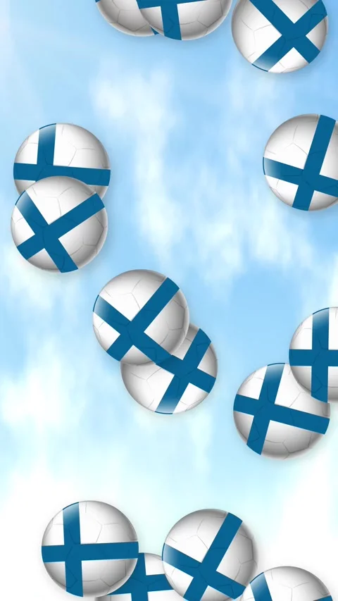 Falling Soccer Balls with Blue Cross Pattern Against Cloudy Sky Stock Footage 342314109