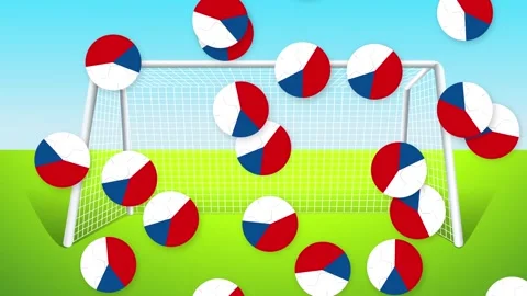 Falling Soccer Balls with Czech Republic Flag Pattern Over Goal Stock Footage 346935735