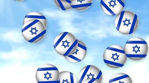 Falling Soccer Balls with National Flag Pattern Against Cloudy Blue Sky Stock Footage 339996457
