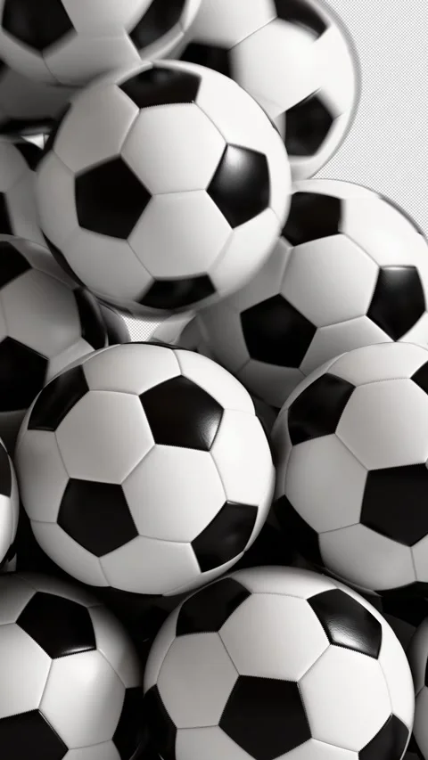 Falling Soccer Balls Vertical Drop Transition Animation with Alpha Channel. 3D Stock Footage 328215403